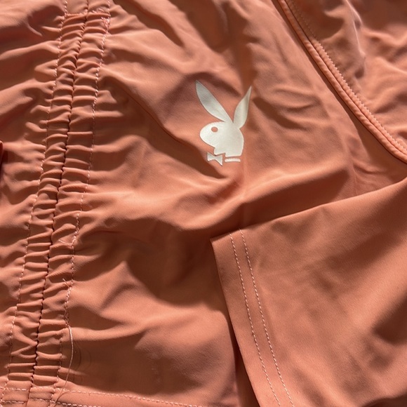 Playboy Bunny Ruched Crop Hoodie  Coral| Y2K Streetwear Pullover Sweater Medium - Picture 3 of 5